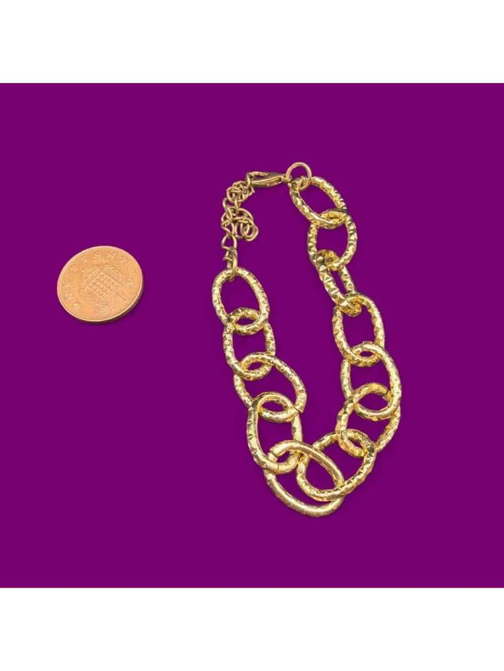 Gold Textured Link Chain Bracelet